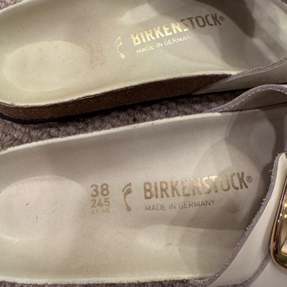 Birkenstock Madrid Single Strap Sandals with Gold Buckle in Cream - Picture 4 of 5